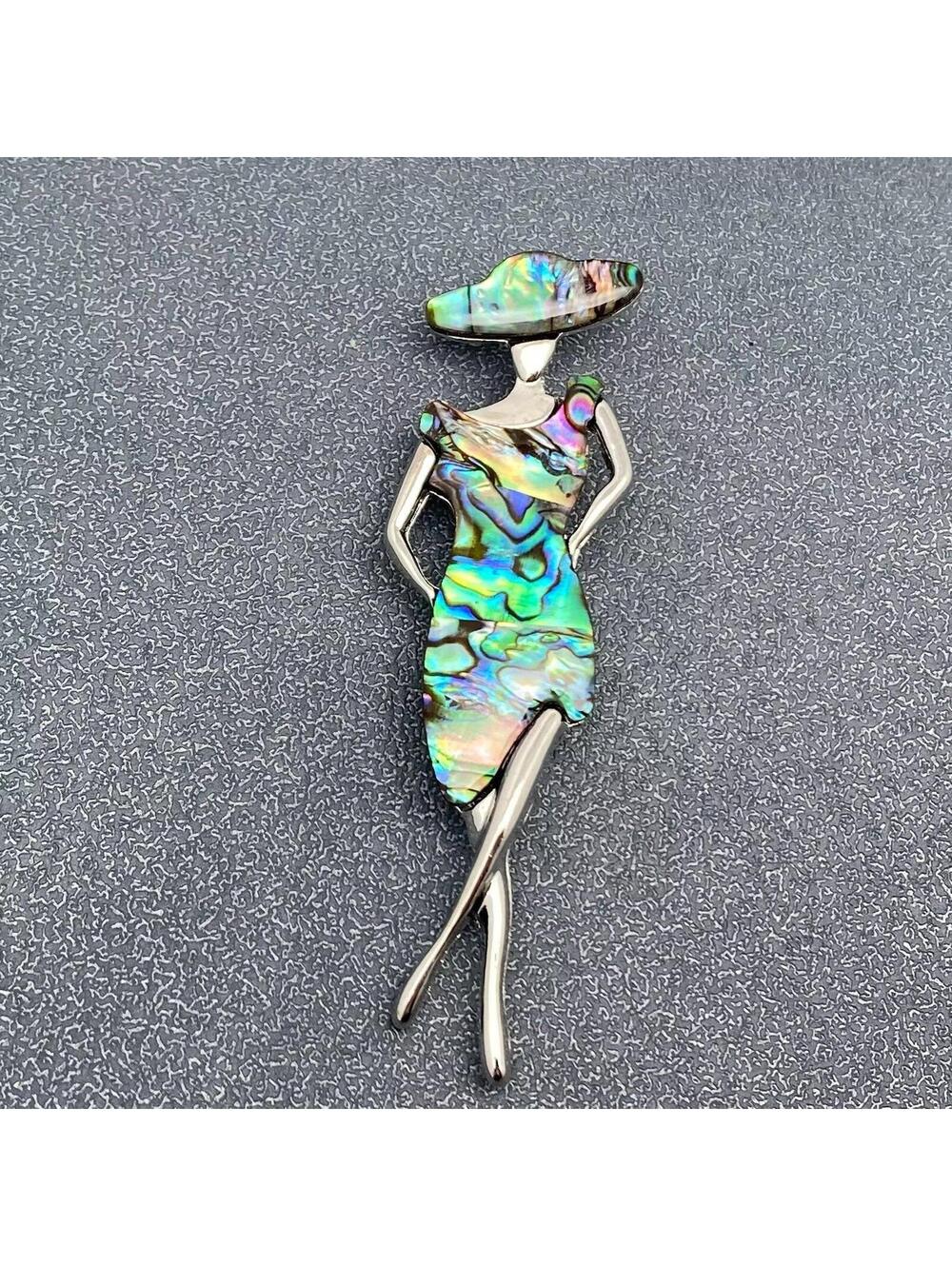 Abalone Shell Woman Silhouette Brooch Pin - Picture 1 of 4